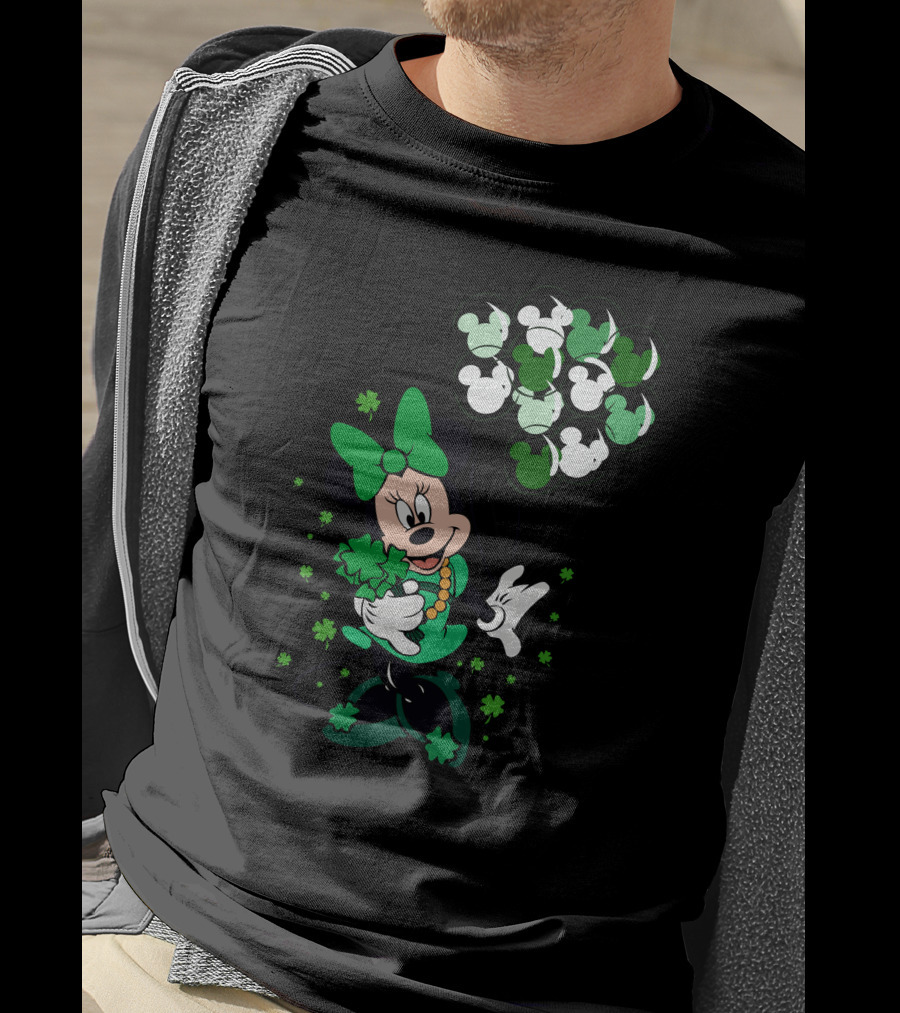 Minnie Mouse St. Patrick's Day With Shamrocks And Green Balloons T-Shirt