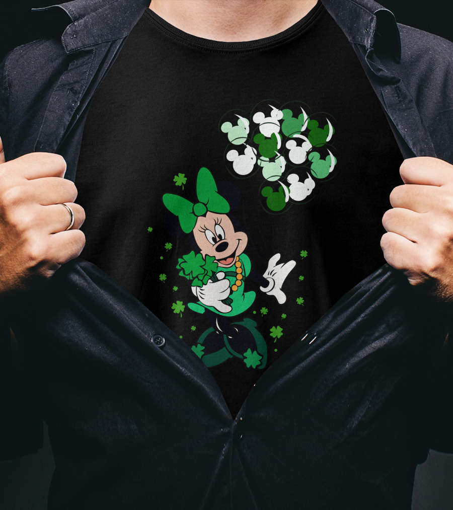 Minnie Mouse St. Patrick's Day With Shamrocks And Green Balloons T-Shirt
