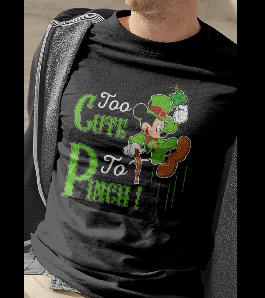 Too Cute To Pinch Leprechaun Character With Shamrock And Walking Stick T-Shirt