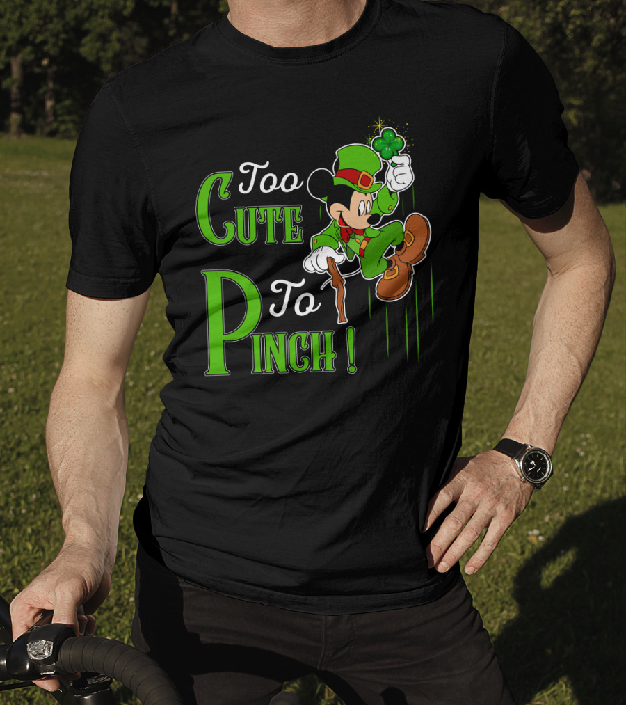 Too Cute To Pinch Leprechaun Character With Shamrock And Walking Stick T-Shirt