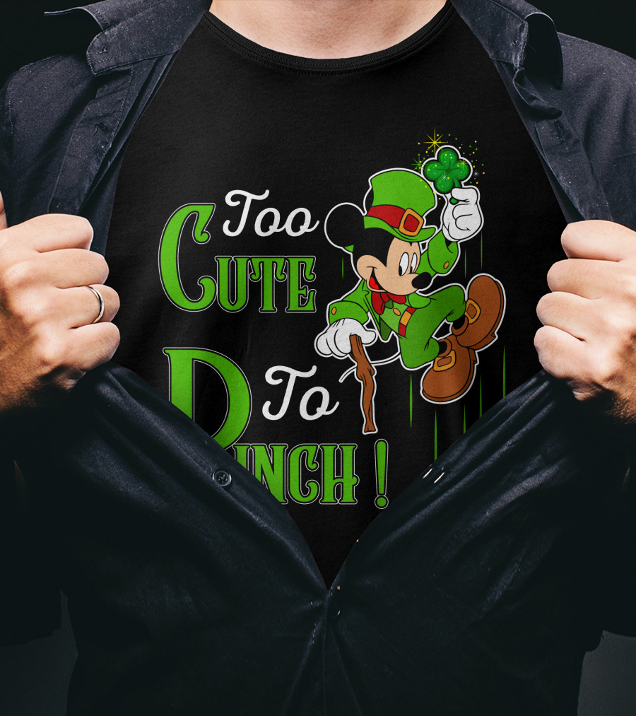 Too Cute To Pinch Leprechaun Character With Shamrock And Walking Stick T-Shirt