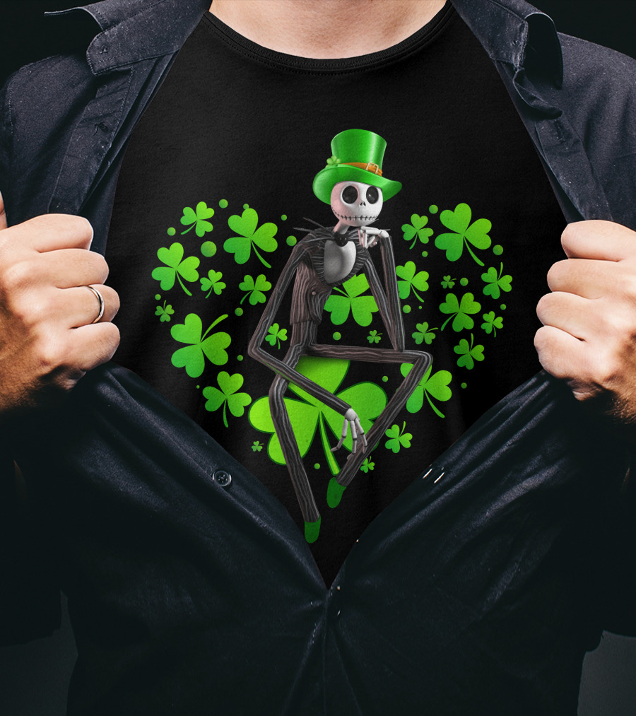 Jack Skellington St. Patrick's Day Clover Theme T-Shirt