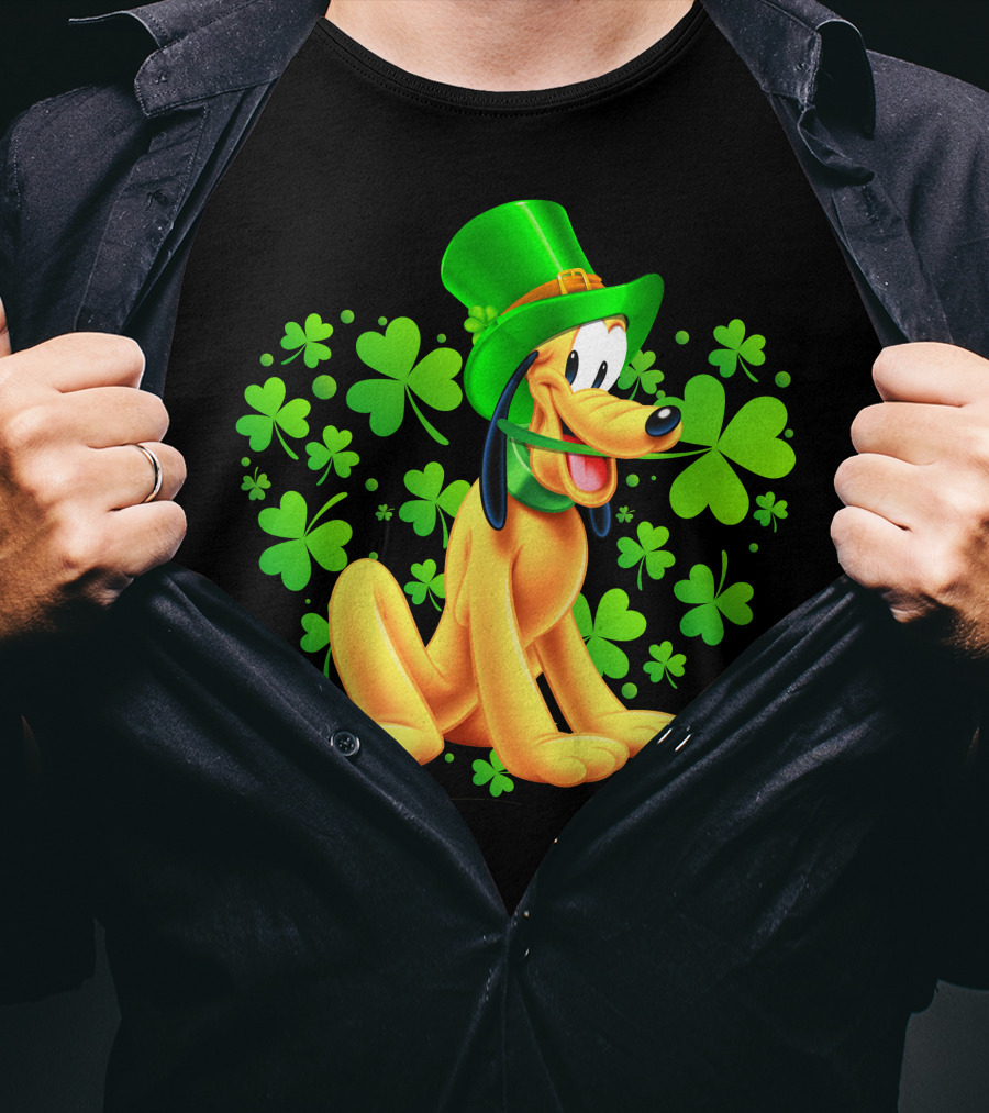 Pluto St. Patrick's Day Celebration With Green Shamrocks And Hat T-Shirt