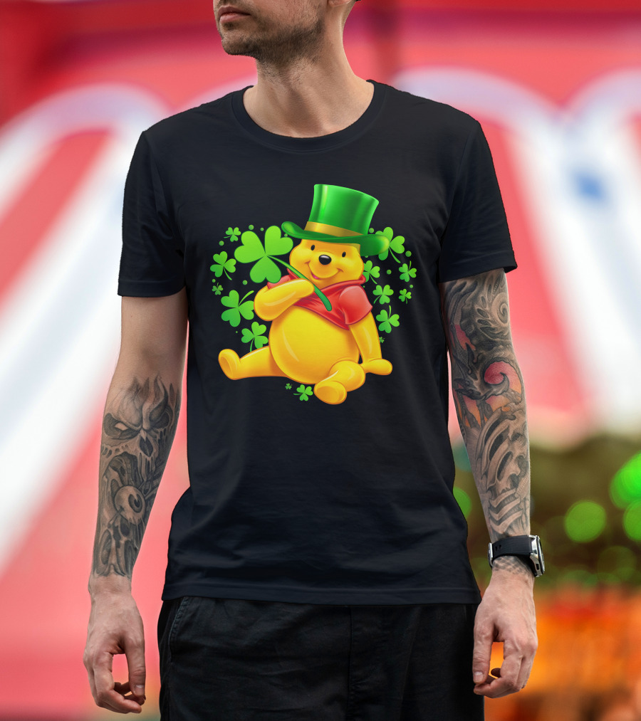 Pooh Bear St. Patrick's Day With Shamrocks And Green Hat T-Shirt