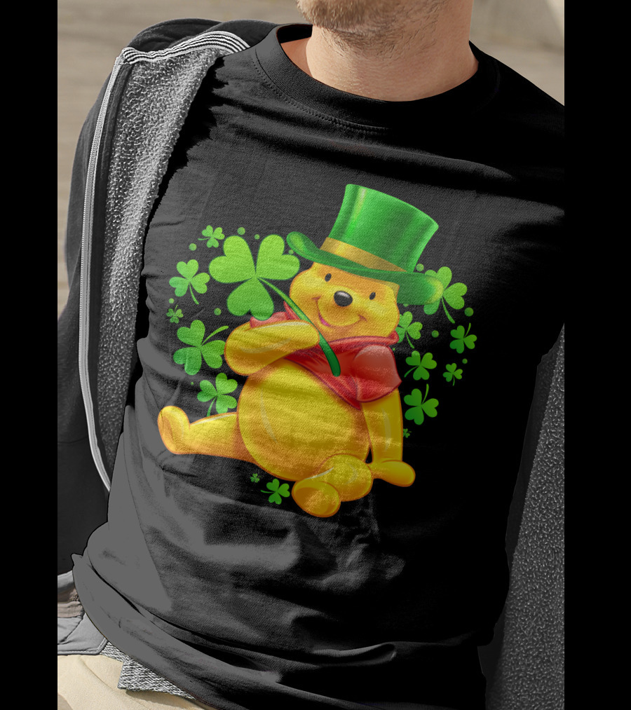 Pooh Bear St. Patrick's Day With Shamrocks And Green Hat T-Shirt