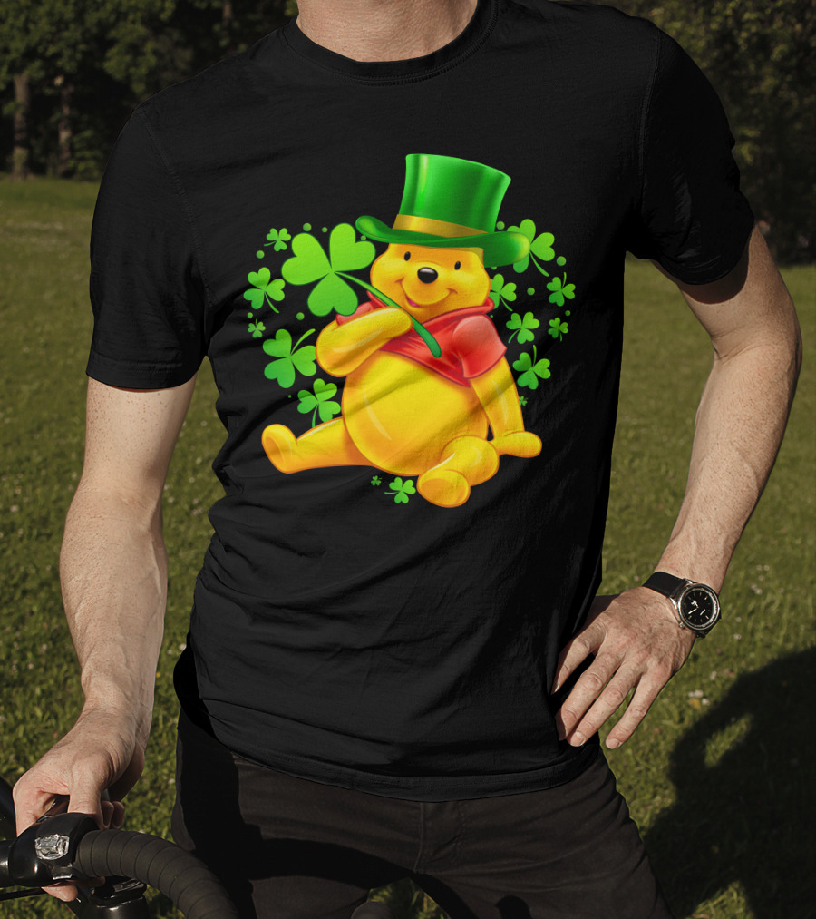 Pooh Bear St. Patrick's Day With Shamrocks And Green Hat T-Shirt
