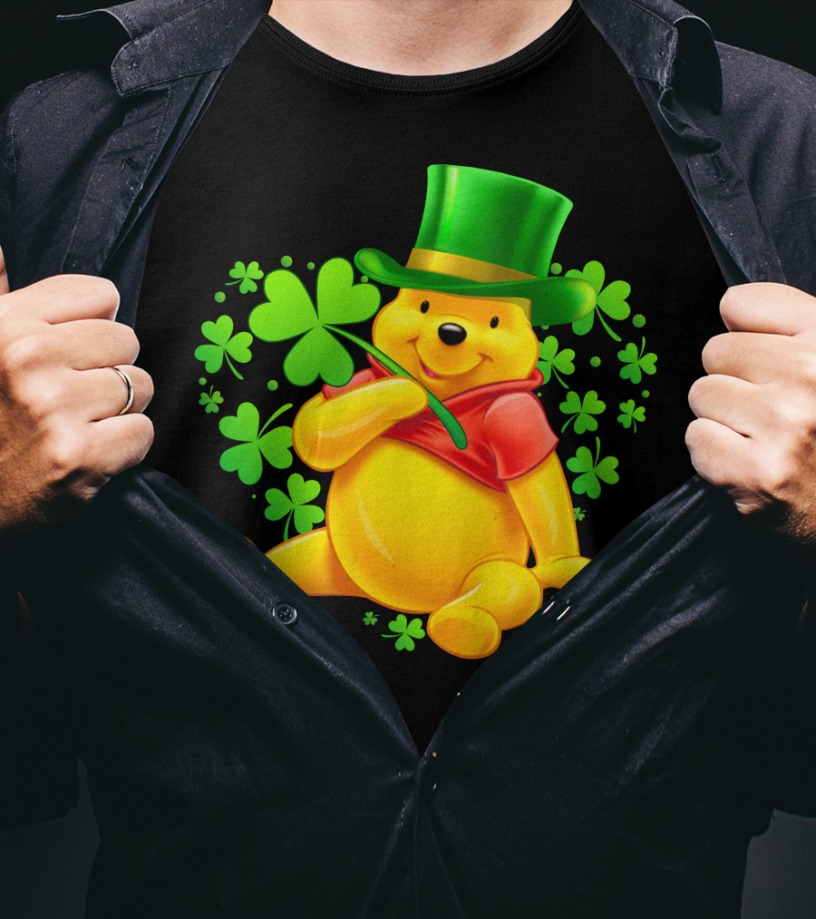 Pooh Bear St. Patrick's Day With Shamrocks And Green Hat T-Shirt