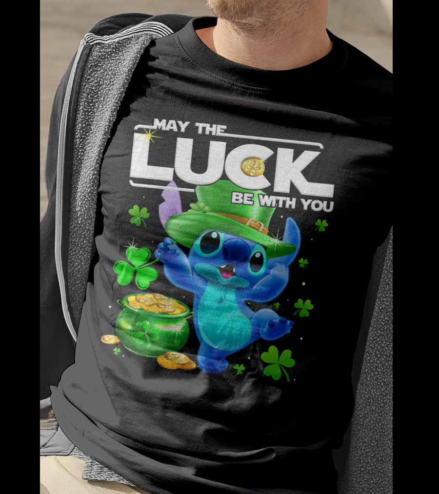 May The Luck Be With You Stitch Leprechaun Clover Coins T-Shirt