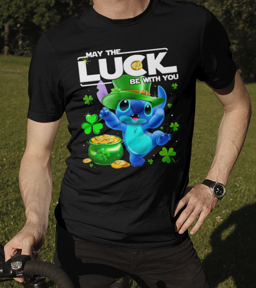 May The Luck Be With You Stitch Leprechaun Clover Coins T-Shirt