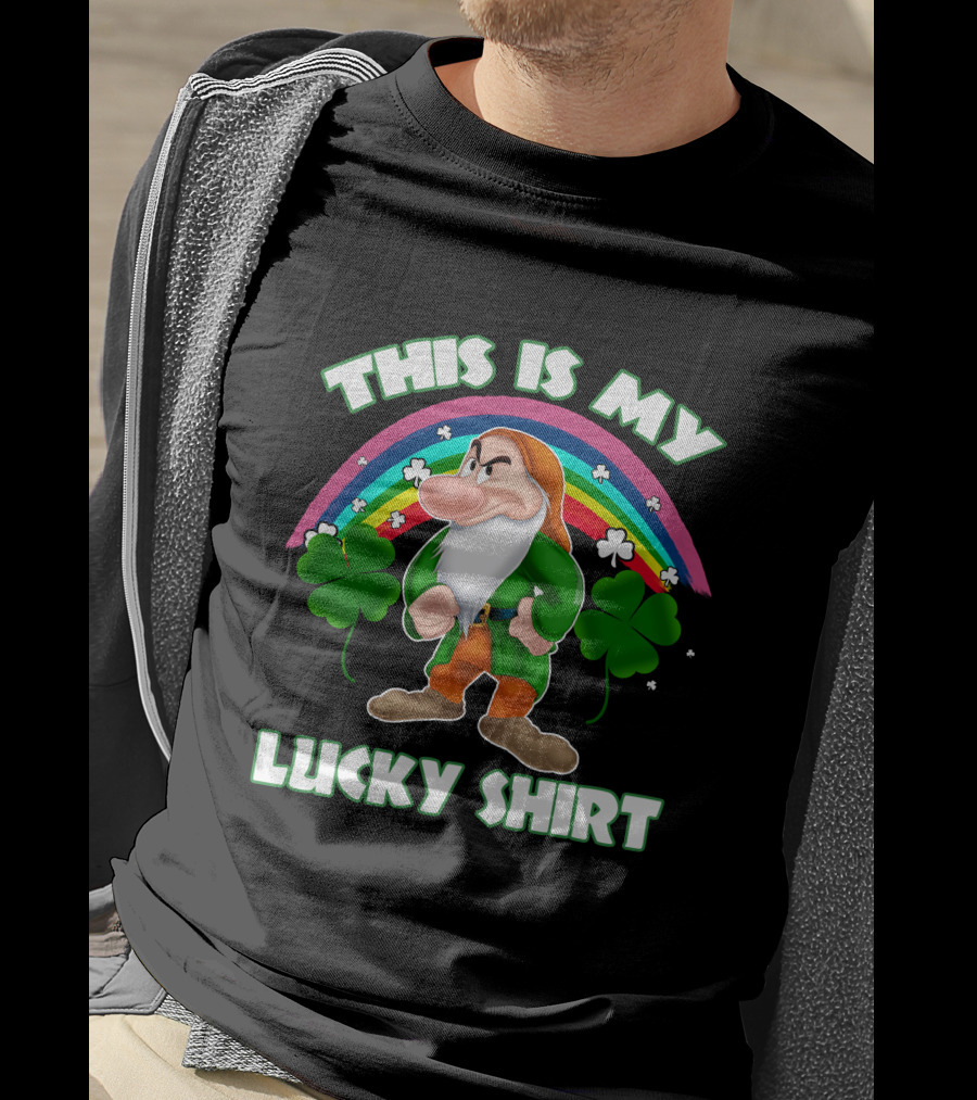 This Is My Lucky Shirt Grumpy Dwarf Rainbow Clover T-Shirt