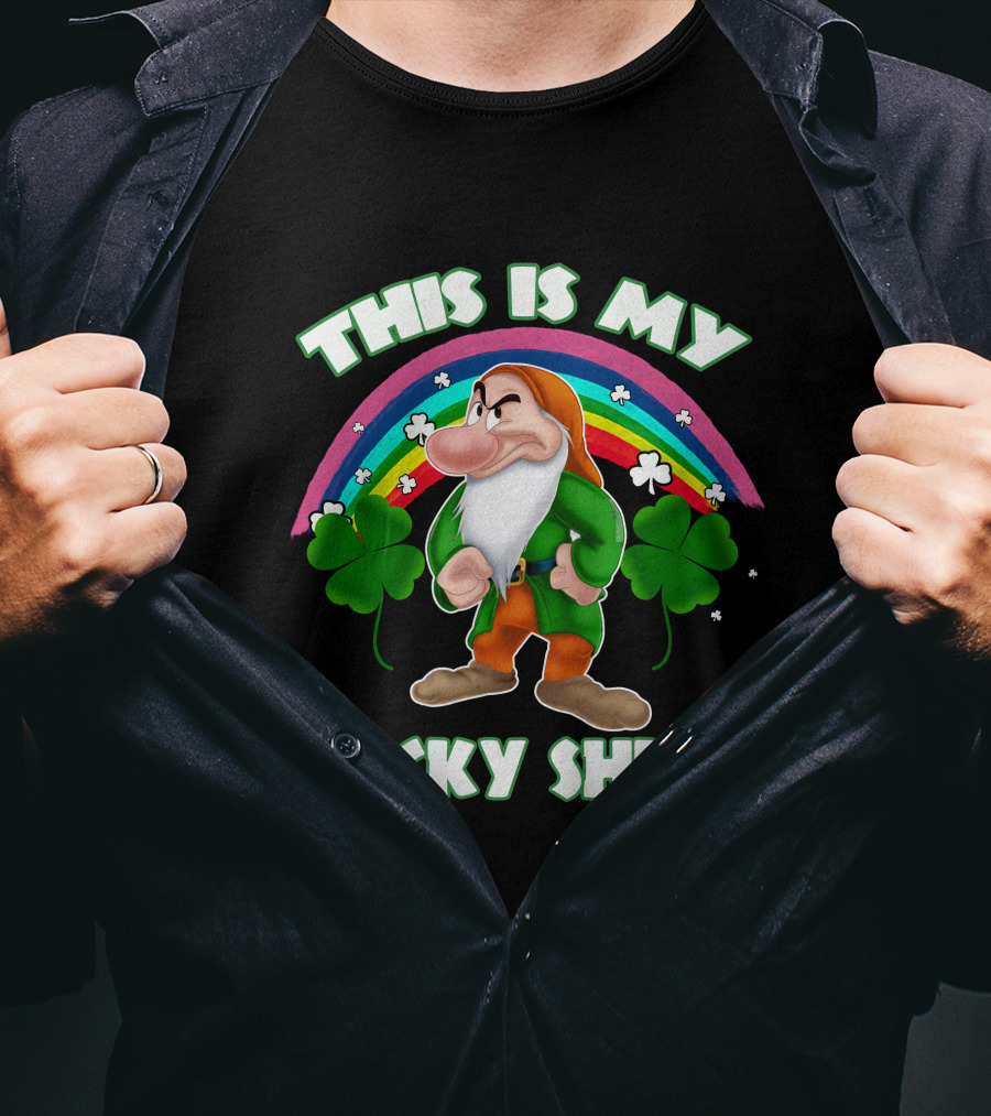 This Is My Lucky Shirt Grumpy Dwarf Rainbow Clover T-Shirt