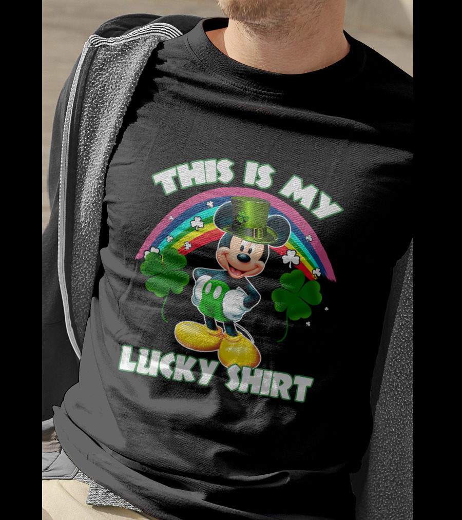 This Is My Lucky Shirt Mickey Mouse Rainbow Four-Leaf Clover T-Shirt