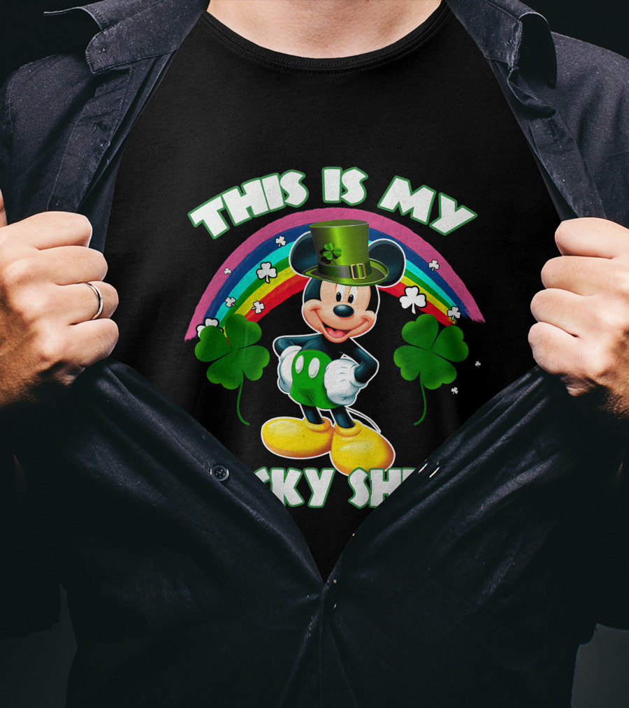 This Is My Lucky Shirt Mickey Mouse Rainbow Four-Leaf Clover T-Shirt