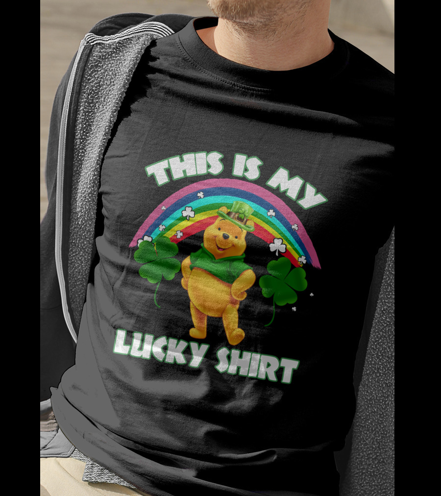 This Is My Lucky Shirt Pooh Rainbow Clover T-Shirt