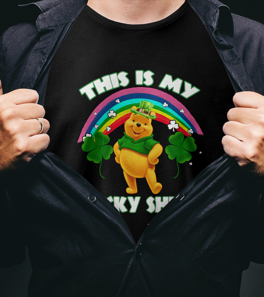 This Is My Lucky Shirt Pooh Rainbow Clover T-Shirt