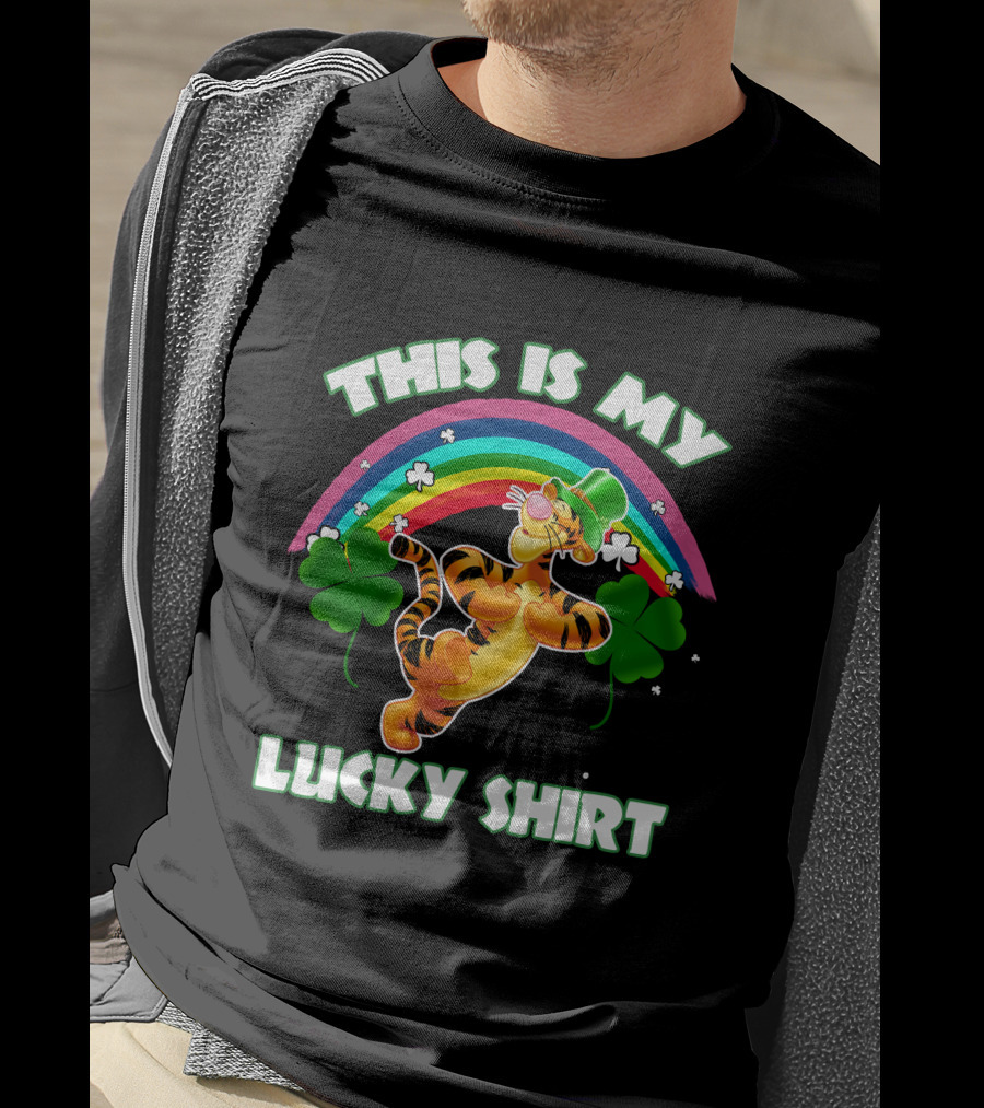This Is My Lucky Shirt Tigger Rainbow Shamrocks T-Shirt