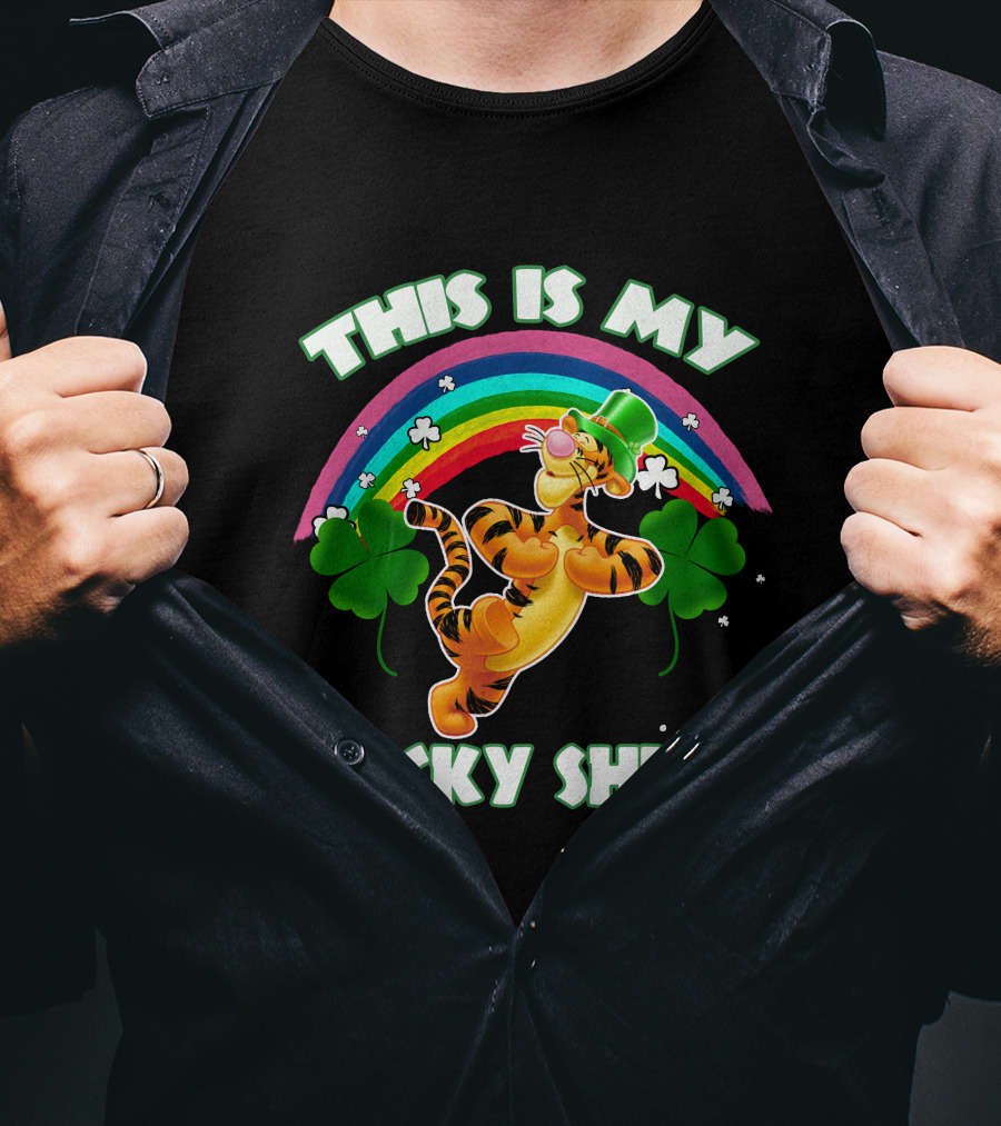This Is My Lucky Shirt Tigger Rainbow Shamrocks T-Shirt