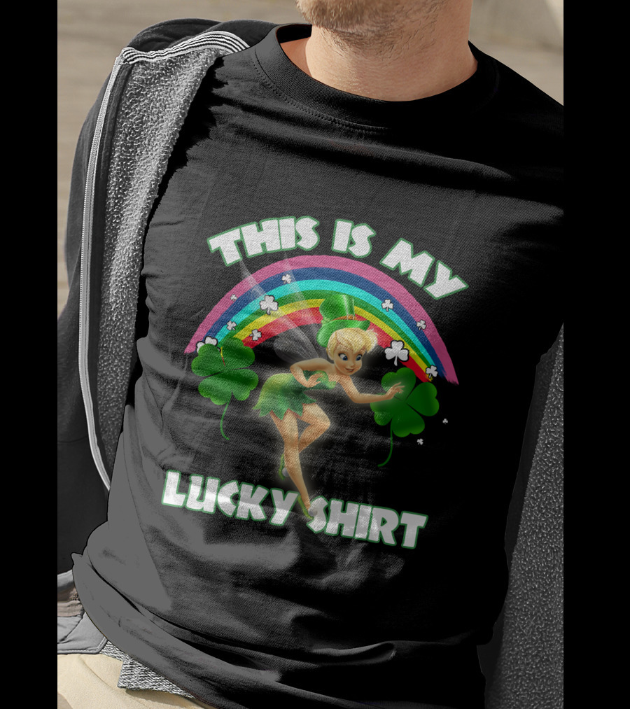 Tinker Bell This Is My Lucky Shirt Rainbow Shamrocks T-Shirt