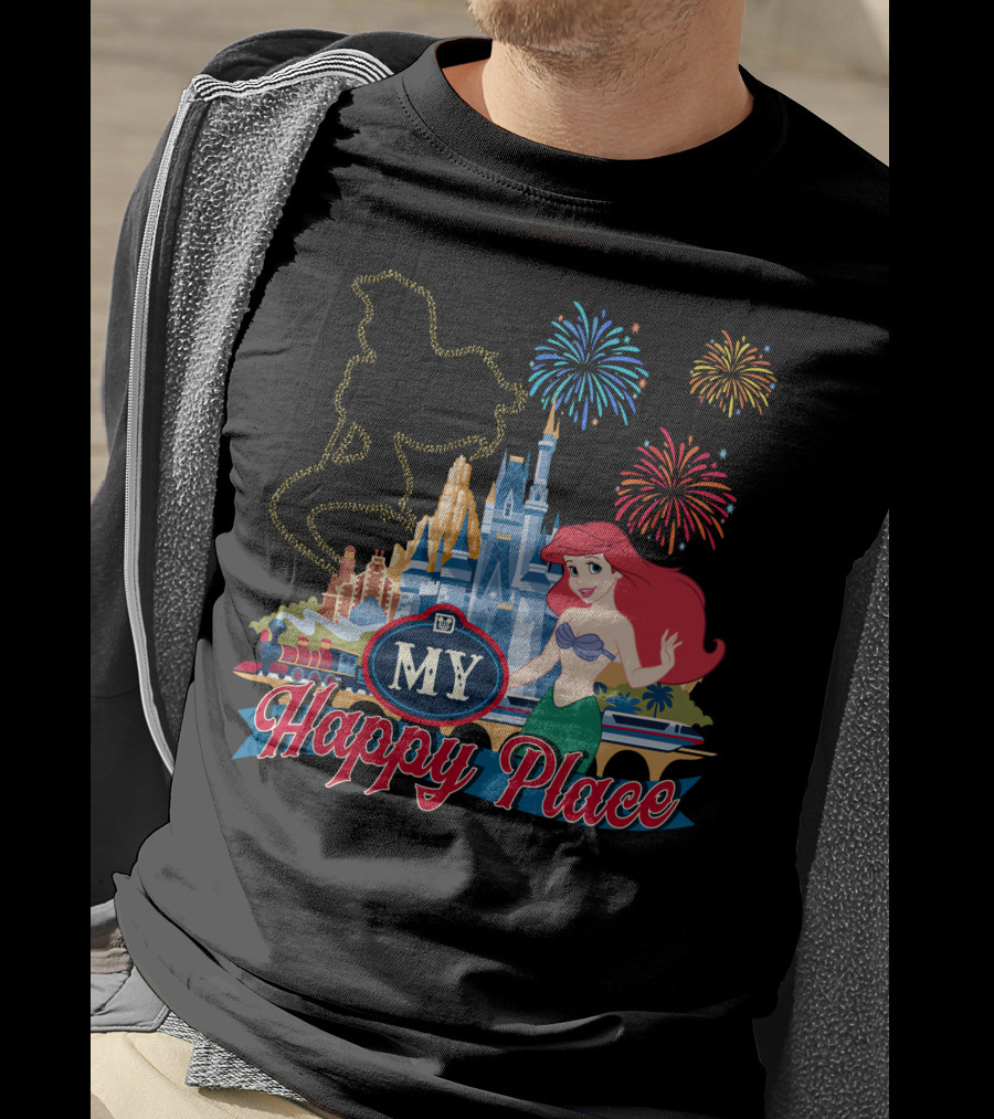My Happy Place Disney Ariel Fireworks Castle T-Shirt