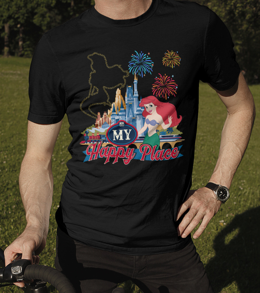 My Happy Place Disney Ariel Fireworks Castle T-Shirt