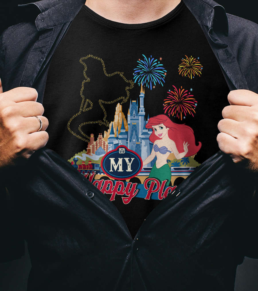 My Happy Place Disney Ariel Fireworks Castle T-Shirt