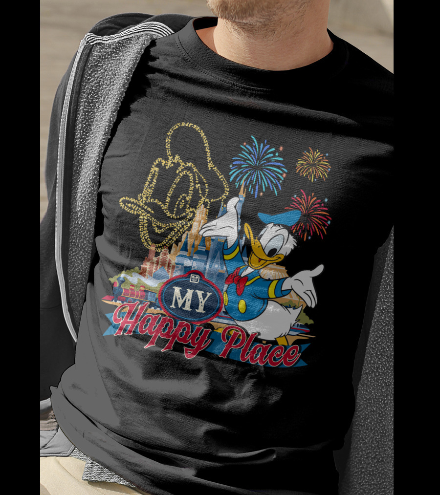 My Happy Place Donald Duck Fireworks Mickey Ears T-Shirt