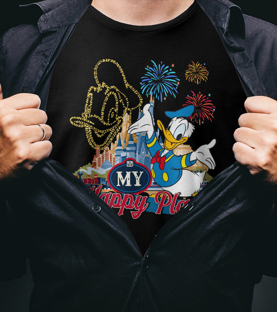 My Happy Place Donald Duck Fireworks Mickey Ears T-Shirt