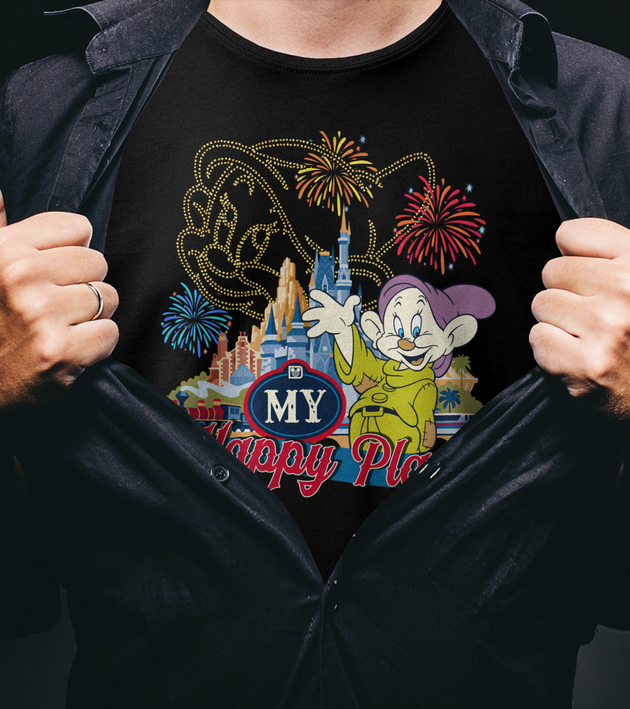 My Happy Place Dopey Fireworks Disney Castle T-Shirt