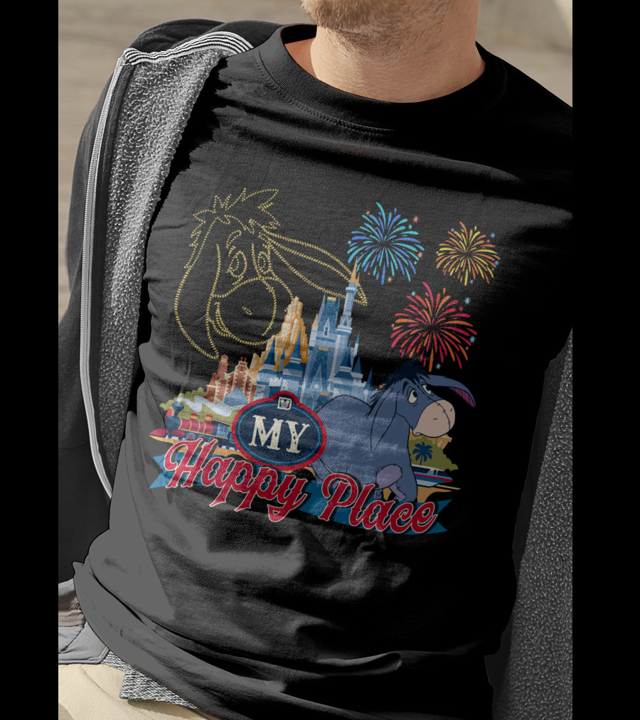 Eeyore My Happy Place Fireworks Castle T-Shirt