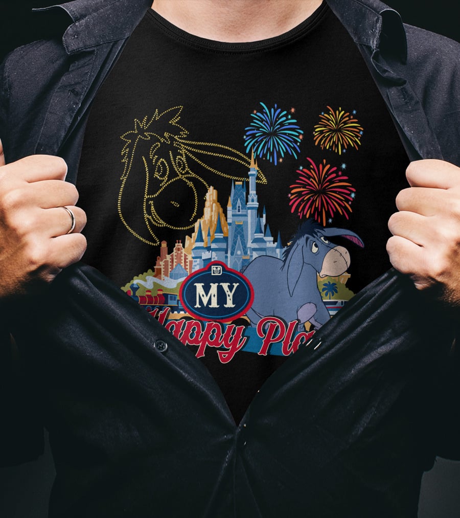 Eeyore My Happy Place Fireworks Castle T-Shirt