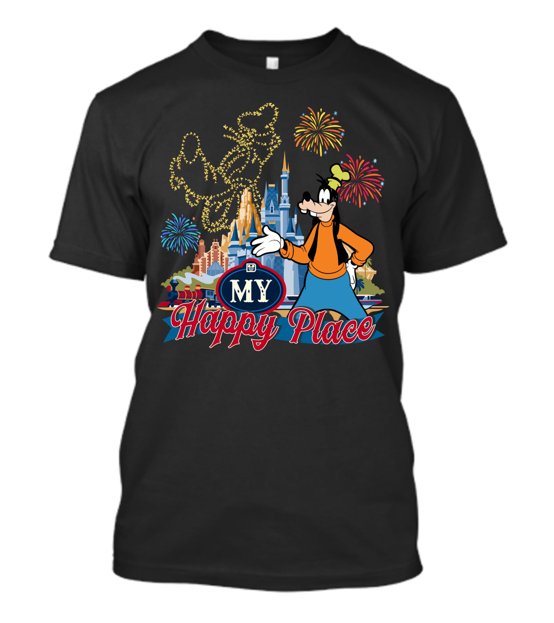 Goofy My Happy Place Fireworks Castle T-Shirt