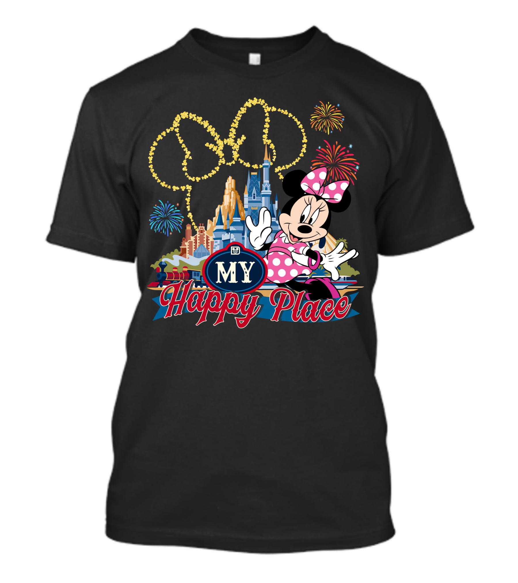Minnie My Happy Place Fireworks Castle T-Shirt