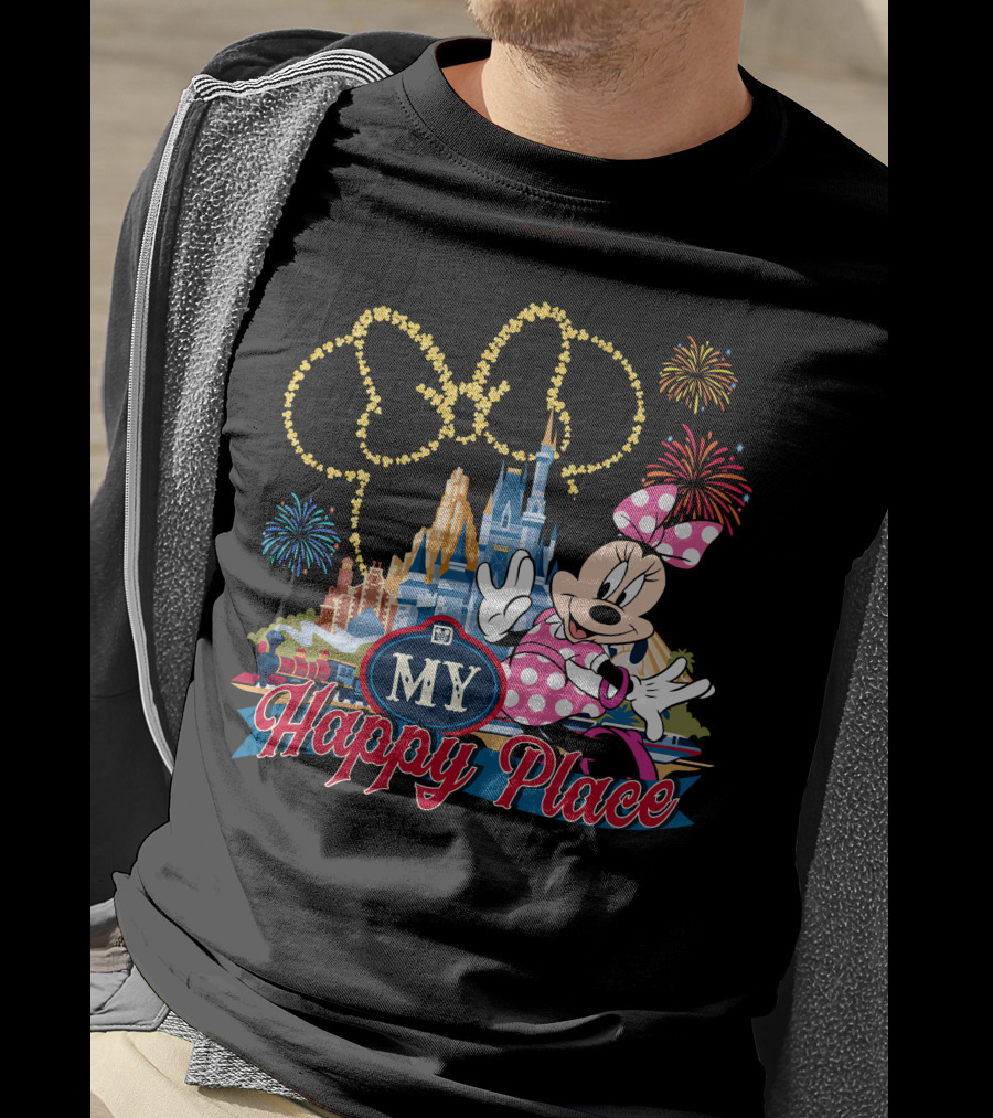 Minnie My Happy Place Fireworks Castle T-Shirt