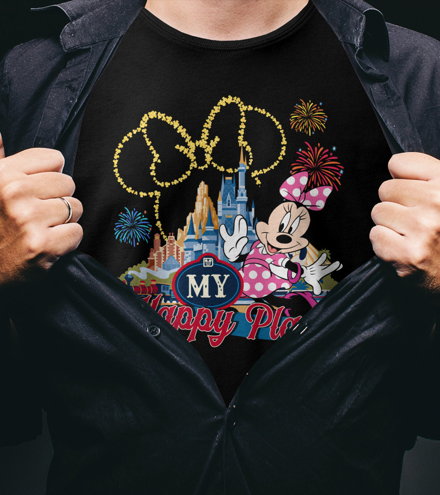 Minnie My Happy Place Fireworks Castle T-Shirt