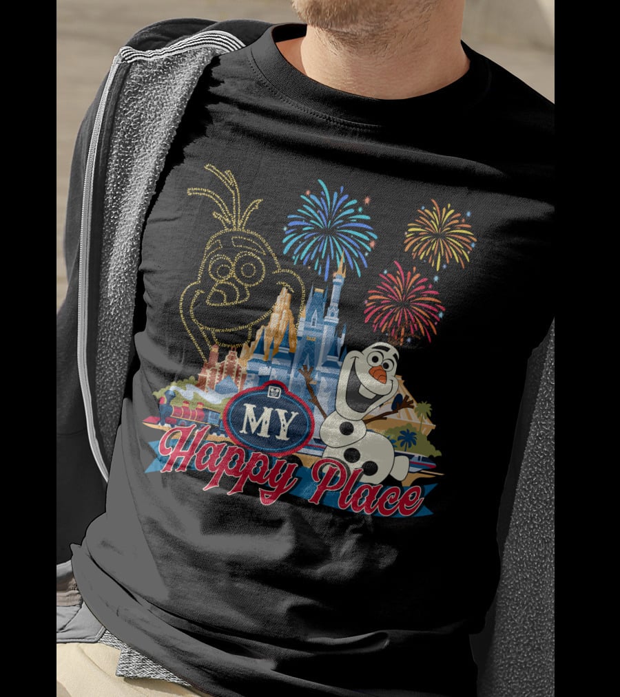 Olaf My Happy Place Fireworks Castle T-Shirt