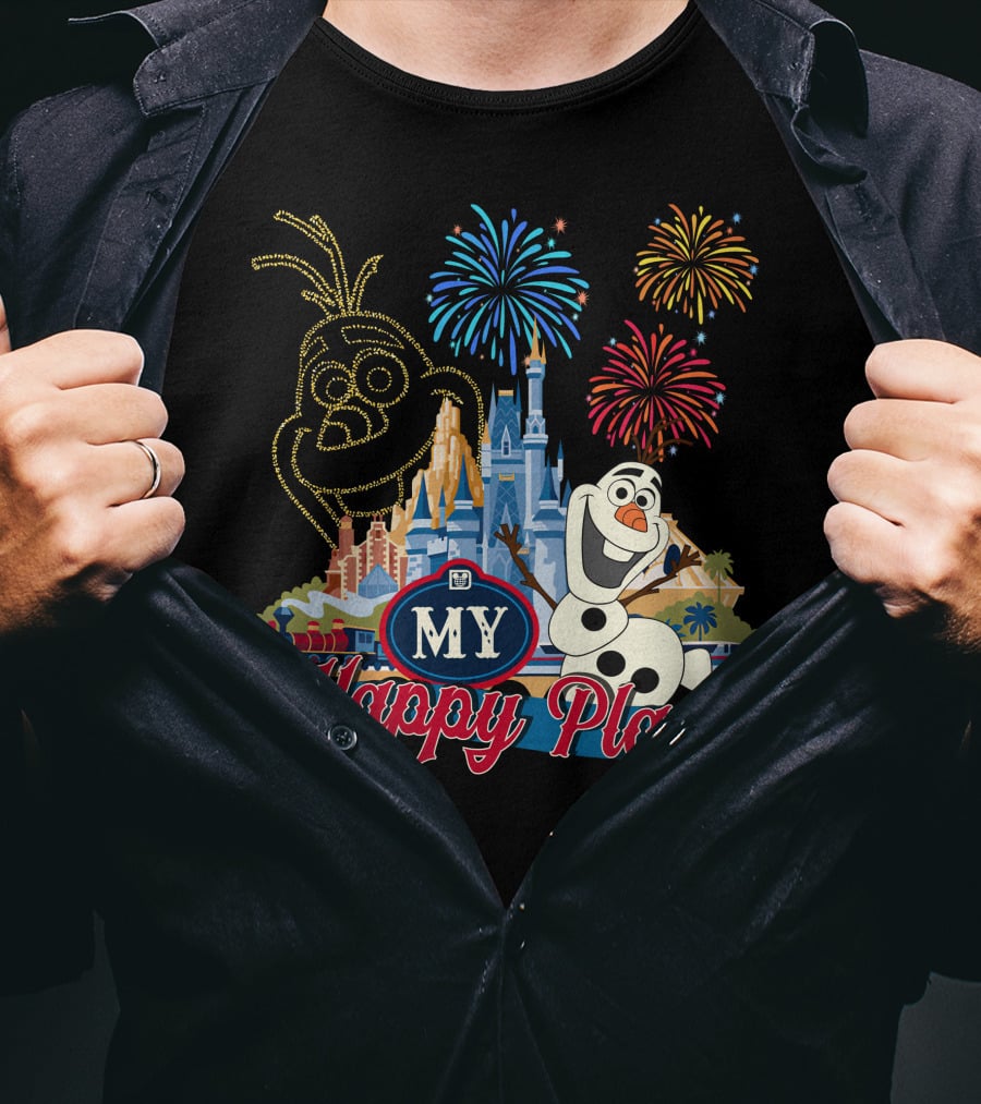 Olaf My Happy Place Fireworks Castle T-Shirt