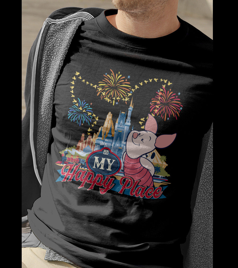 Piglet My Happy Place Fireworks Castle T-Shirt