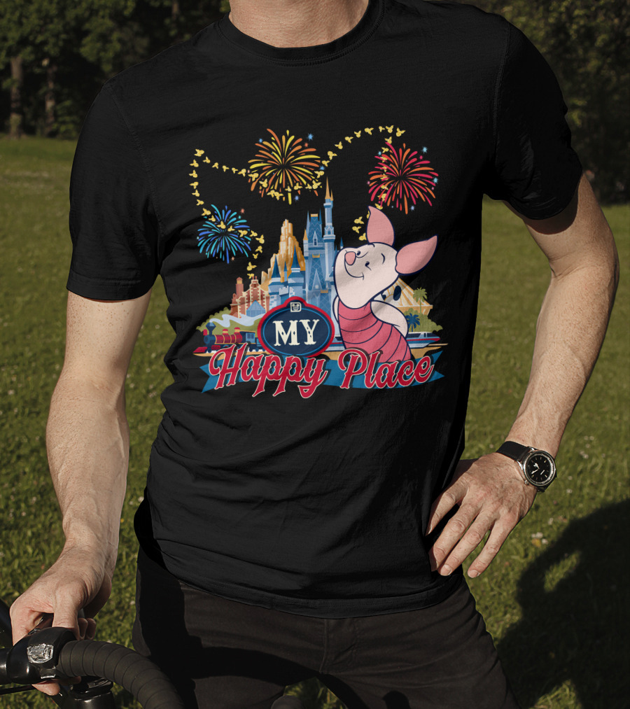 Piglet My Happy Place Fireworks Castle T-Shirt
