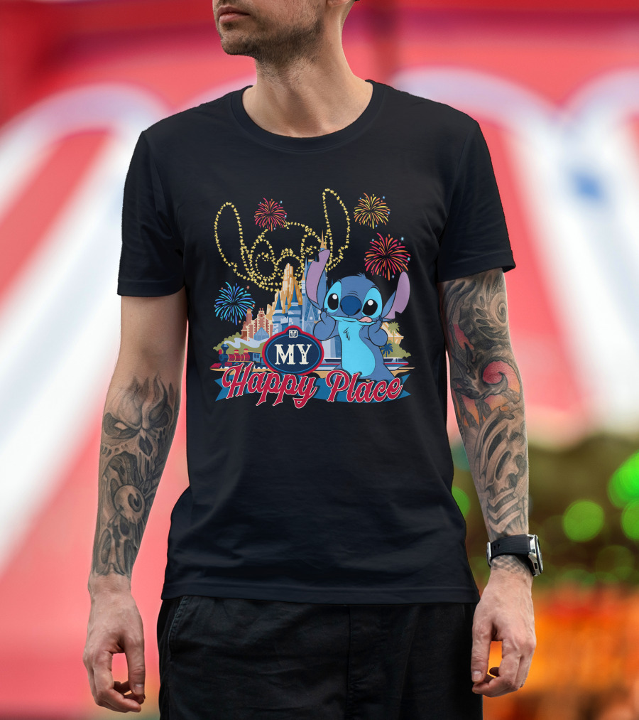 My Happy Place Stitch Fireworks Disney Castle T-Shirt