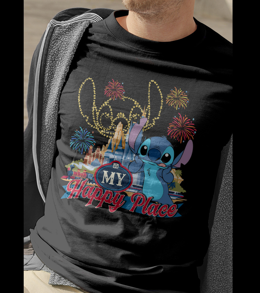 My Happy Place Stitch Fireworks Disney Castle T-Shirt