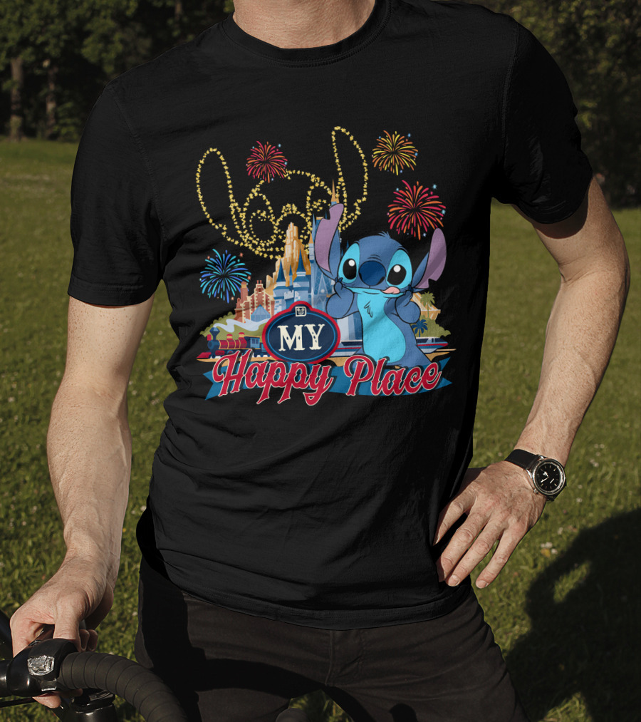 My Happy Place Stitch Fireworks Disney Castle T-Shirt