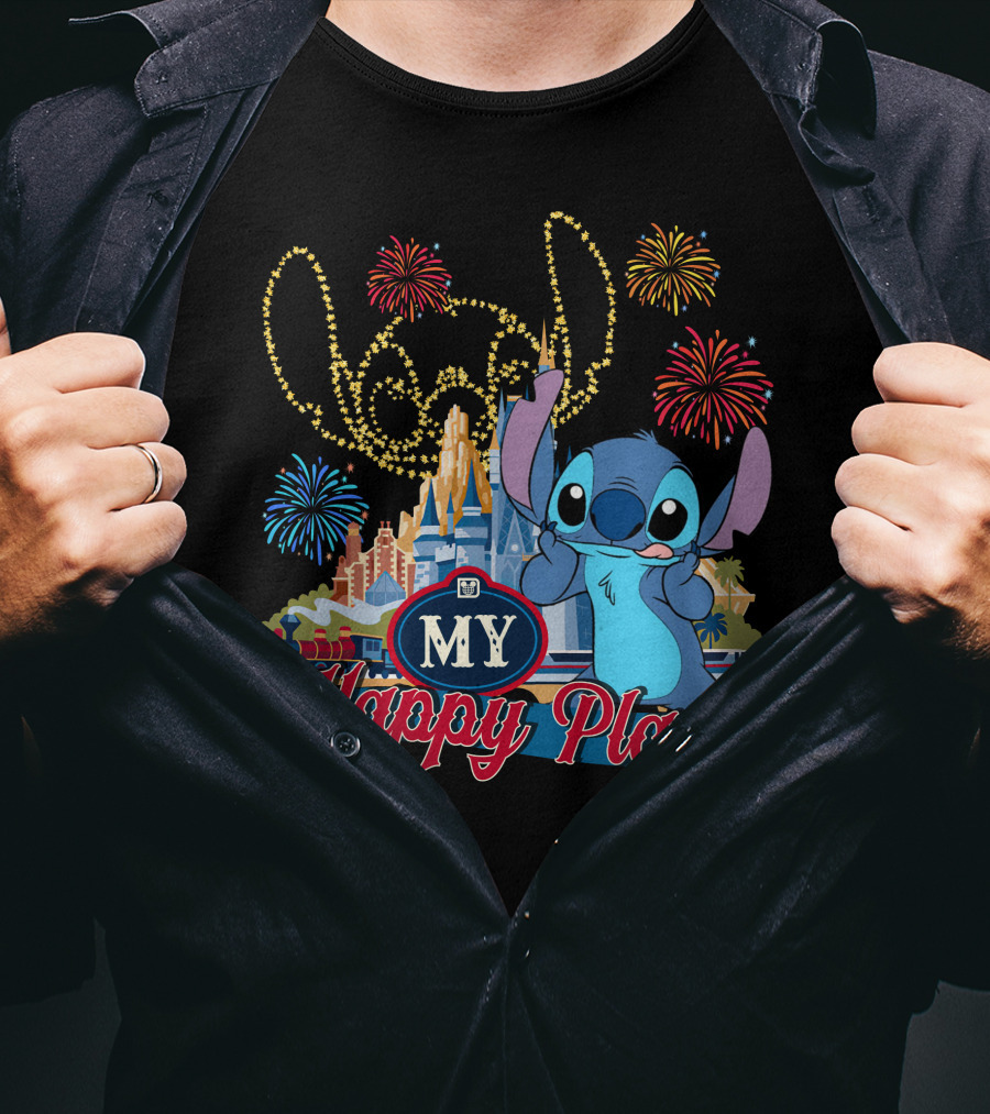 My Happy Place Stitch Fireworks Disney Castle T-Shirt