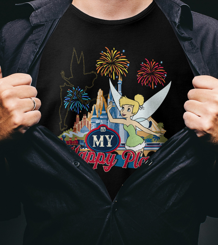Tinker Bell My Happy Place Fireworks And Castle T-Shirt