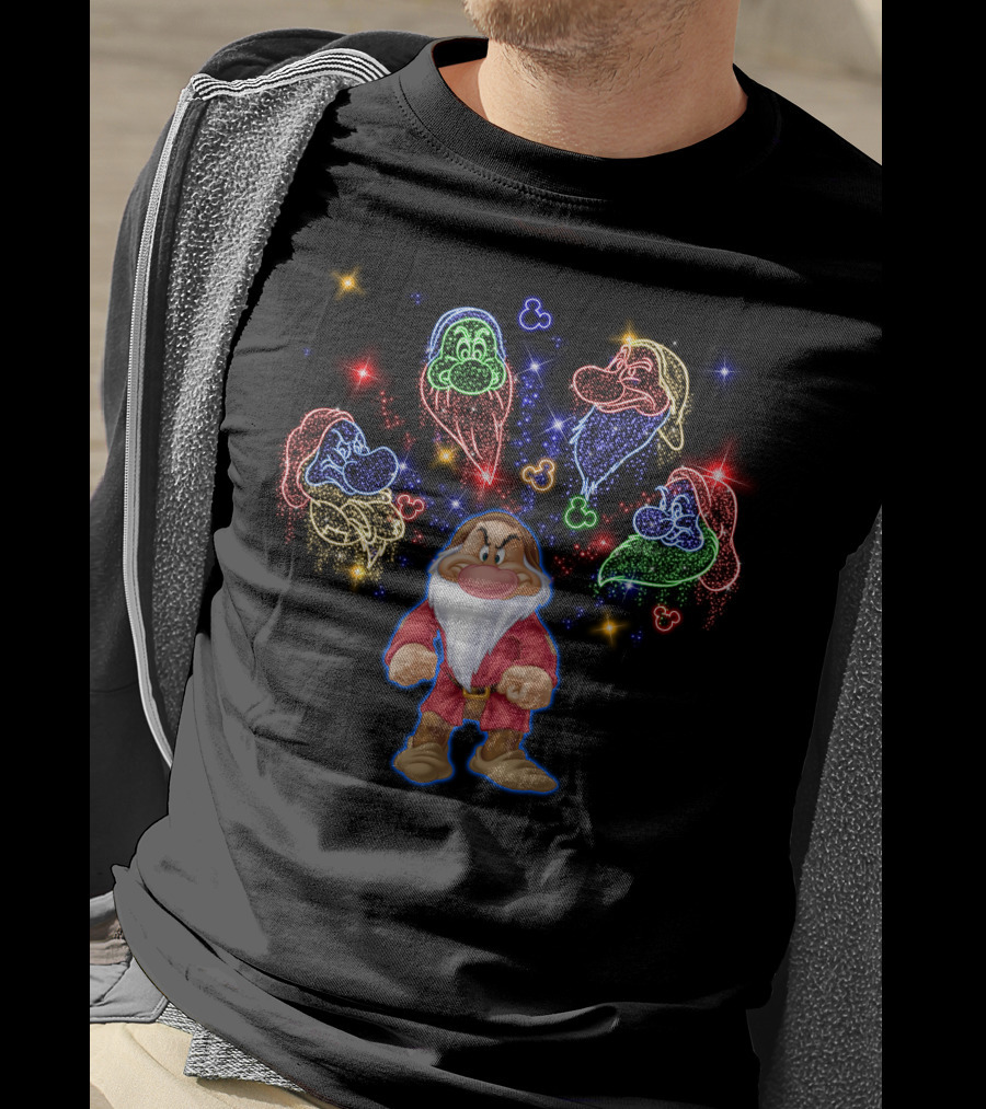 Grumpy And Dwarf Colorful Starry Burst With Mickey T-Shirt