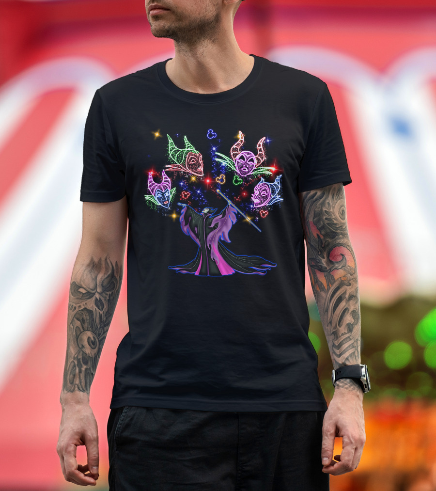Maleficent Colorful Magical Neon Faces With Mickey Mouse Ears T-Shirt