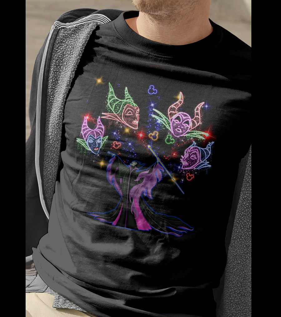 Maleficent Colorful Magical Neon Faces With Mickey Mouse Ears T-Shirt