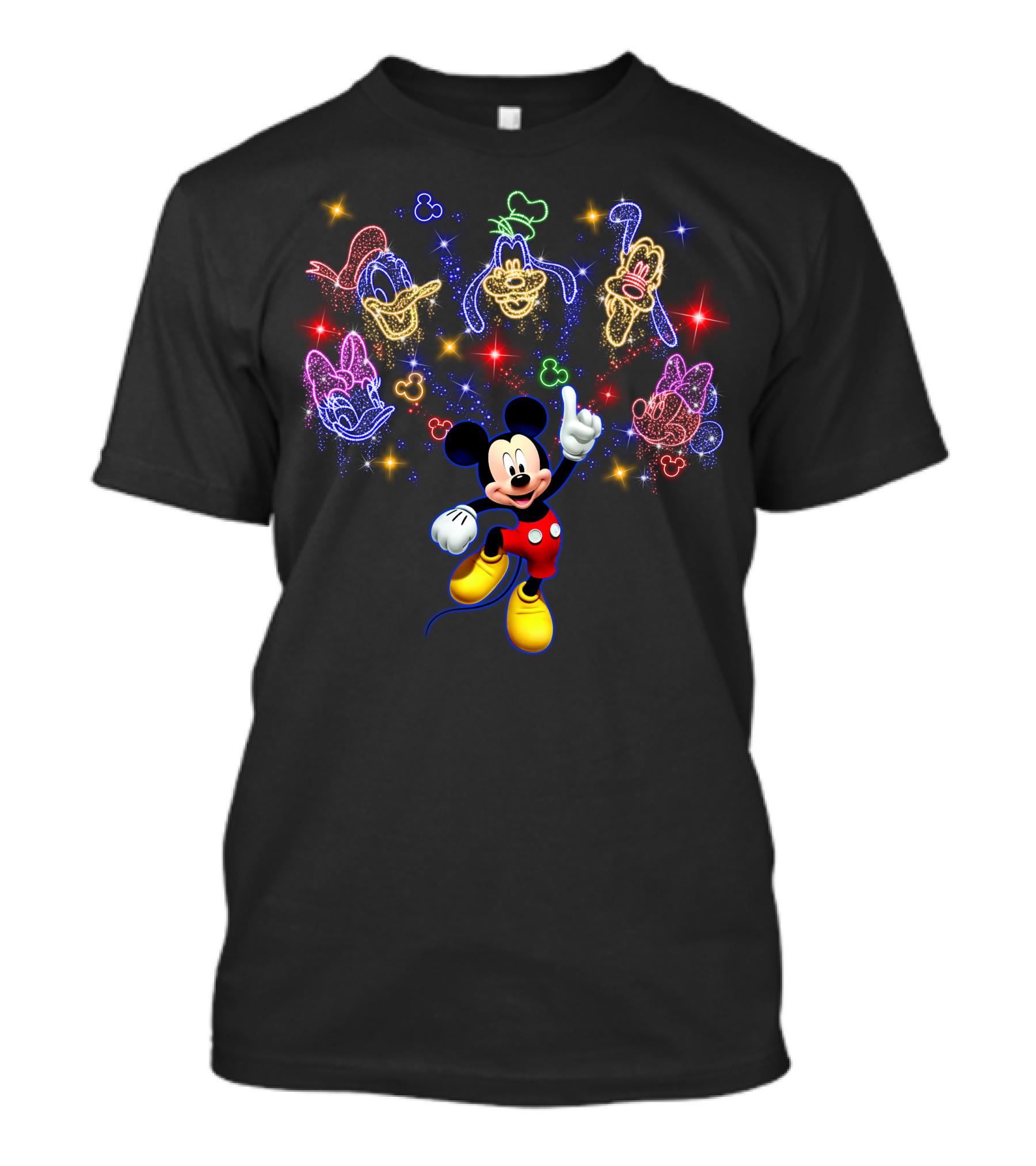 Mickey Neon Disney Friends Stars Donald Goofy Pluto Daisy Minnie T-Shirt