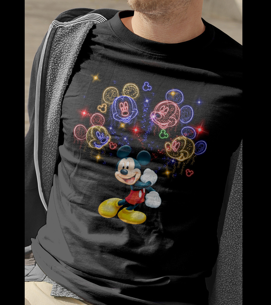 Mickey Mouse Neon Fireworks Celebration T-Shirt