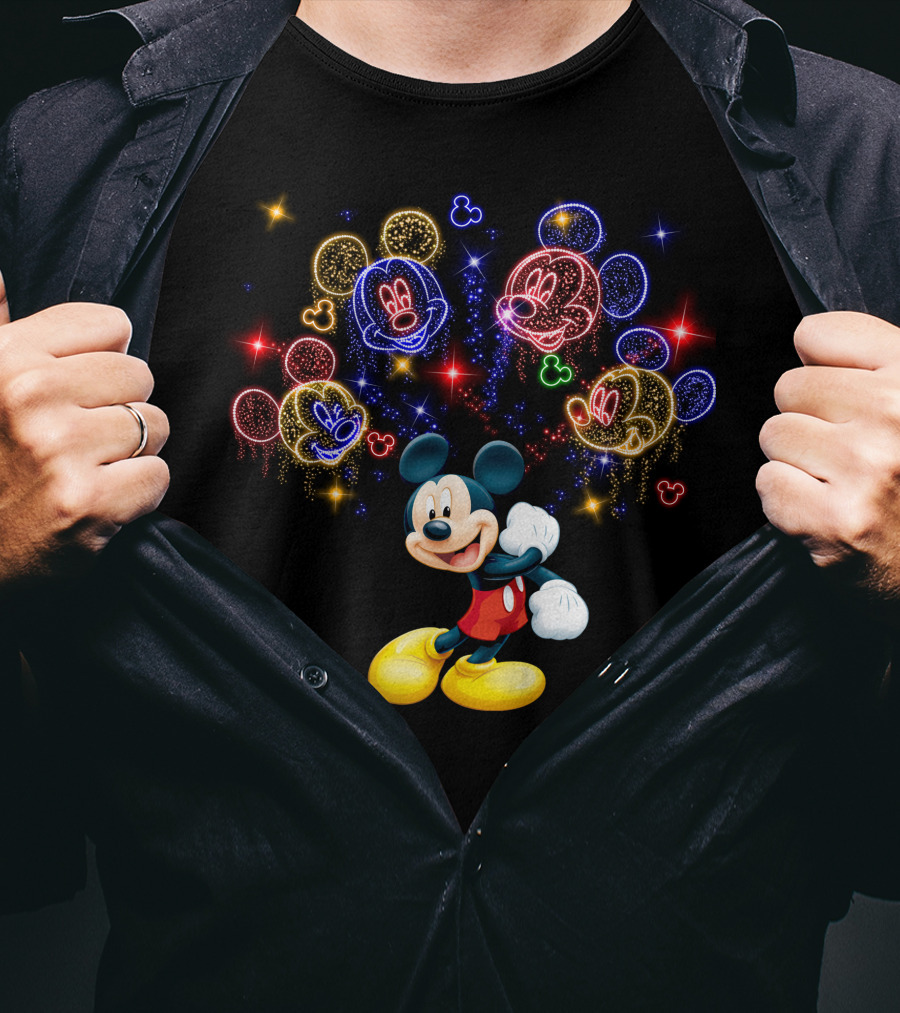 Mickey Mouse Neon Fireworks Celebration T-Shirt