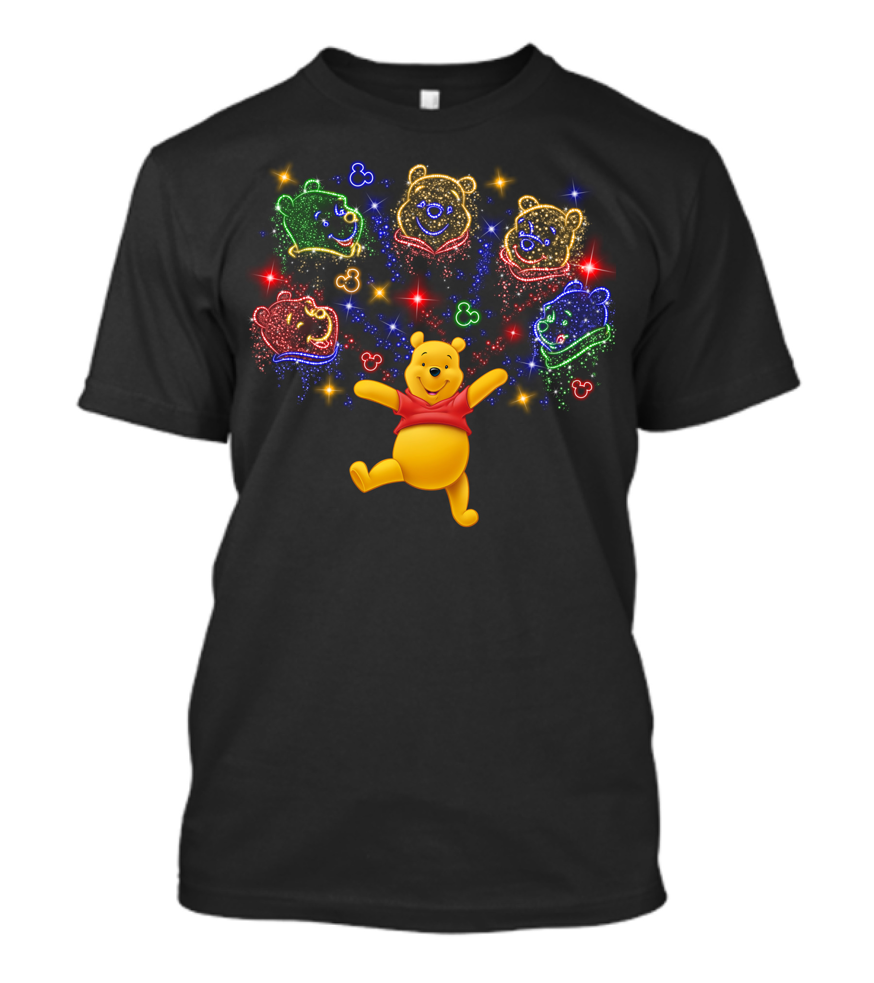Disney Winnie The Pooh Colorful Fireworks Sparkle Celebration T-Shirt